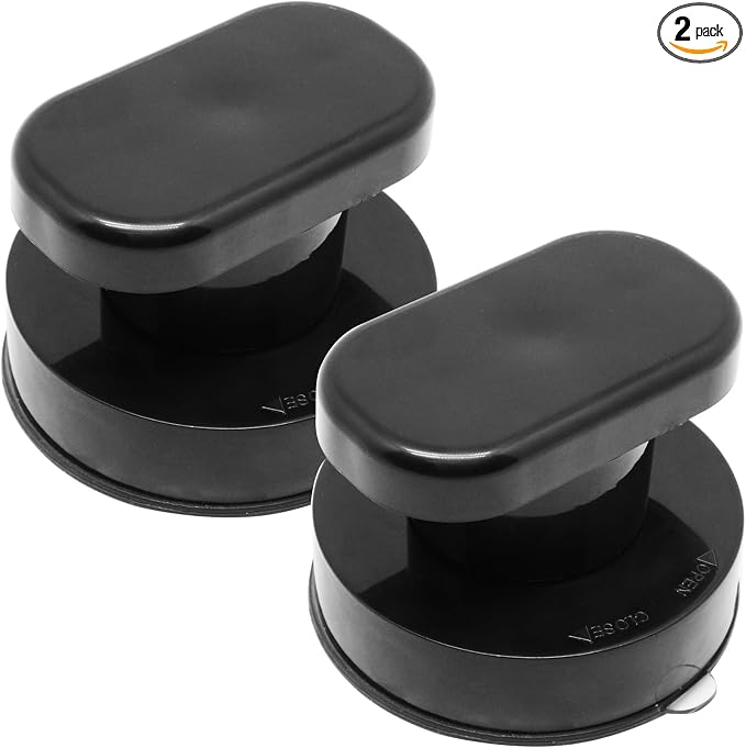 2PCS Suction Cup Handle, Shower Glass Door Suction Cup Pull, No Drilling Removable Knob for Sliding Door Cabinet Drawer Toilet Seat Cover (Black)
