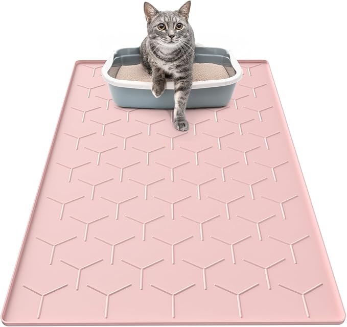 Garoopion Silicone Cat Litter Trapping Mat, Large Waterproof 34" X 22" Cat Litter Box Mat, Easy to Clean, Pink