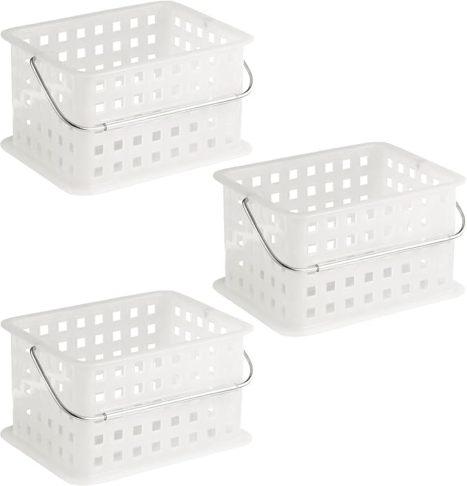 iDesign Portable Shower Caddy Basket for College Dorm or Bathroom, Set of 3, Frost, Made in USA