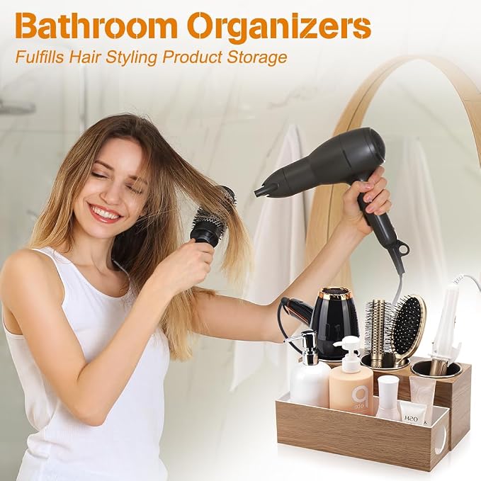GFWARE Hair Tool Organizer - Bathroom Vanity Organizers and Storage, Hair Styling Accessories Hot Tools Organizer Hair Dryer, Blow Dryer, Curling Iron, Flat Iron, Hair Straightener, Wood