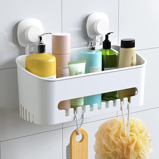LUXEAR Suction Cup Shower Caddy - No Drilling Removable Shower Caddy - Powerful Suction Shower Organizer Max Hold 22lbs, Waterproof Suction Storage Basket for Bathroom & Kitchen