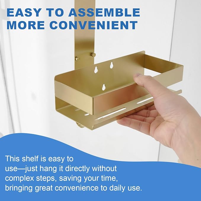 Gold Shower Caddy Over Shower Door - 2 Tier Hanging Shower Caddy Organizer No Drilling, Shower Storage Shelf for Indoor Shower, Bathroom, Bedroom, Kitchen