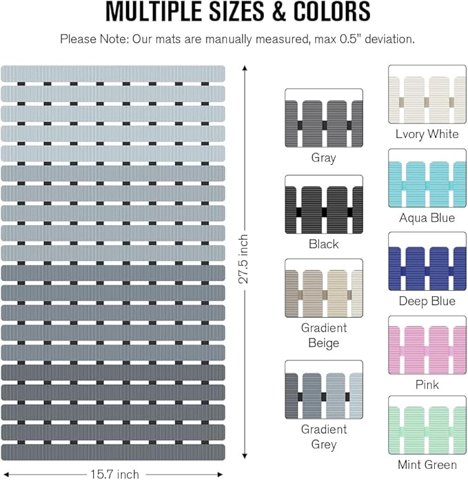 MBOSS Bath Tub Shower Mat Non Slip Bathtub Mats for Bathroom Shower Floor Mat Bath Mats for Shower Tub Anti Slip Shower Mat with Drain Hole and Large Suction Cups (Gradient Grey, 27.5 X 15.7 Inch)