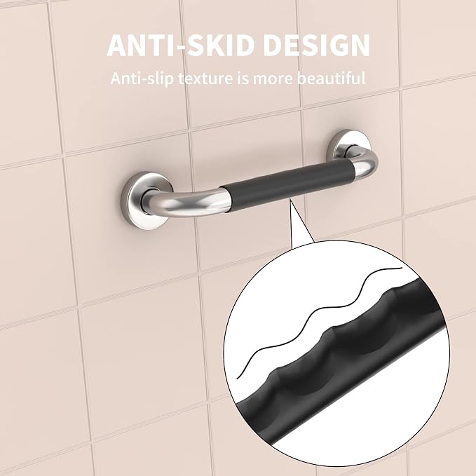20 Inch Shower Grab Bar w/Anti Slip Rubber Grip, Munzong Stainless Steel Bathroom Grab Bar, Chrome Bathroom Balance Bar,Safety Handrail Support,Handicap Injury Elderly Senior Assist Bath Handle