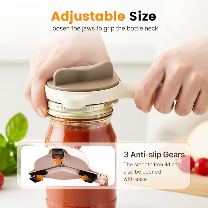 2026 Upgrade 4 in 1 Jar Opener, Multi-function Can & Bottle Caps Opener for Seniors & Weak Hands, Adjustable Stainless Steel Lid Remover for Kitchen Canned Goods (Black)