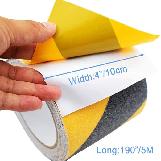 Yorwe Anti Slip Tape, High Traction,Strong Grip Abrasive, Not Easy Leaving Adhesive Residue, Indoor & Outdoor (4" Width x 190" Long, Black/Yellow)