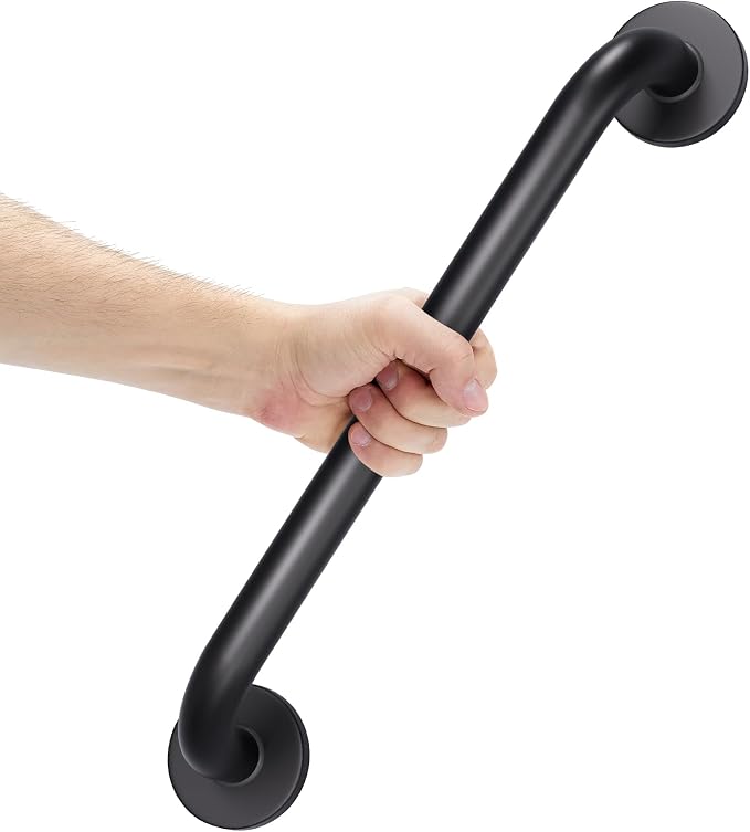 AmazerBath Shower Grab Bars for Seniors Anti Slip, Bath Safety Grab Bar for Needy, Stainless Steel Bathroom Safety Grab Bars, Thickened Bar Bigger Base Holds 500LBS, 16" L x 1" D, Black