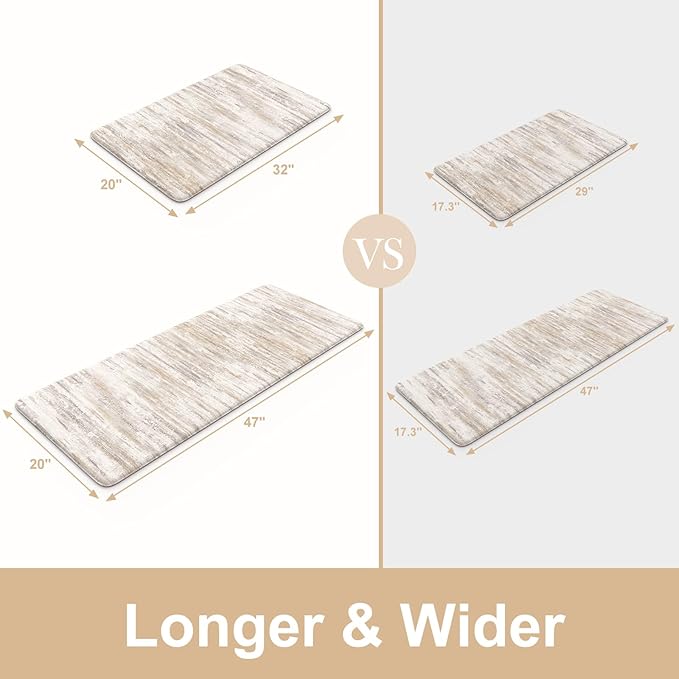 KIMODE Kitchen Mats Cushioned Anti Fatigue, Abstract Kitchen Rugs Sets of 2, 20"x47"+20"x32" Non Slip Kitchen Mats for Floor, Padded Kitchen Floor Mat for Sink Laundry Office Light Brown Multi