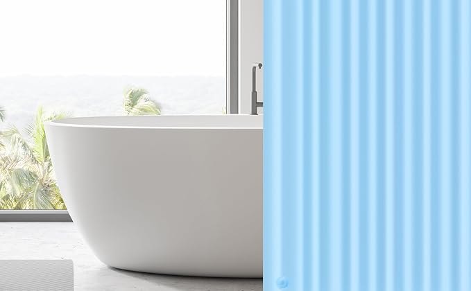 EHZNZIE Light Blue Shower Curtain Liner 72x72, PEVA Waterproof Bath Curtain, No Chemical Smell, 3 Weighted Magnets, Durable with Rustproof Metal Grommets