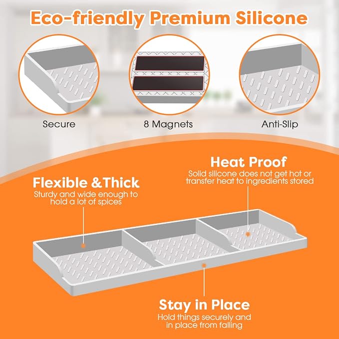 Hydream Stove Top for Silicone Shelf,30 Inch Magnetic Shelf Over the Stove Spice Rack of,Kitchen Organizer Magnet Above Stovetop Flat Back of Storage Suctioned-Light Grey