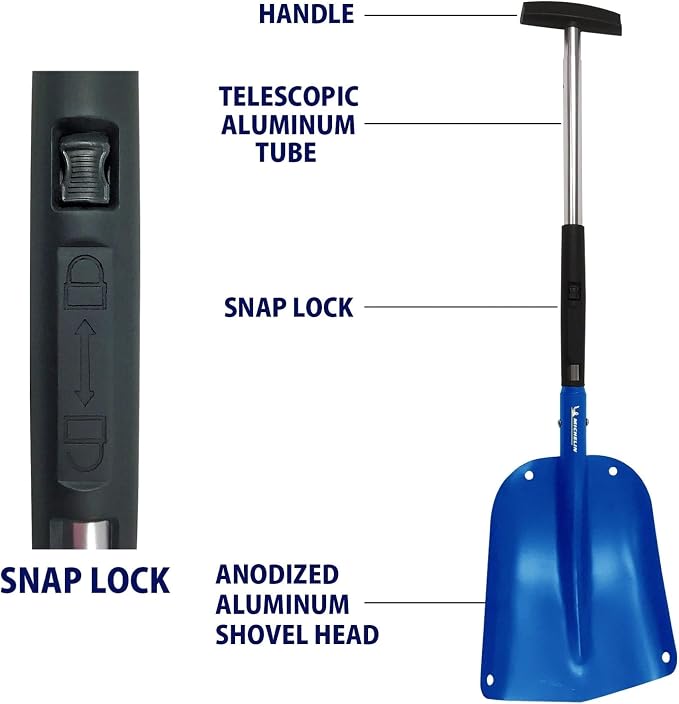 Michelin Ultra Compact 40" Folding Utility Snow Shovel for Car Emergency, Blue, Telescoping Handle, Collapsible, Lightweight, Winter Survival Gear, for SUV, Truck, Snowmobile, Camping - 2 Pack