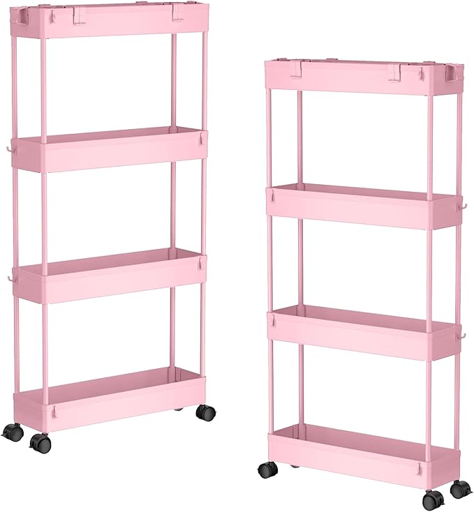 SPACELEAD 2-piece Set Slim Storage Cart 3 Tier,Bathroom Organizer Rolling Utility,Mobile Shelving Unit Slide Out for Office, Kitchen, Laundry Room & Narrow Places