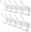 Dseap Wall Mounted Coat Rack - 5 Tri Hooks, Heavy Duty, Stainless Steel, Metal Coat Hook Rail for Coat Hat Towel Purse Robes Mudroom Bathroom Entryway (White, 2 Packs)