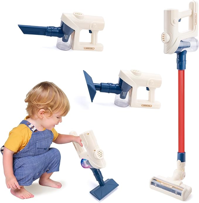 Kids Vacuum That Really Works, Toddlers Cordless Vacuum Cleaner Set, Pretend Role Play Household Keeping Toys with Realistic Function & Attachments, Cleaning Learning Toys for Age 3+ Boys Girls