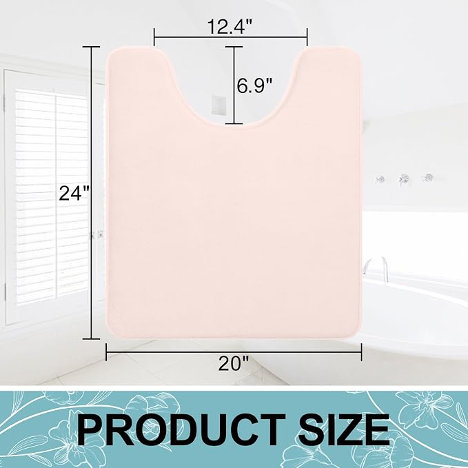 Smiry Memory Foam Toilet Rugs U-Shaped 24x20, Extra Soft Absorbent Non-Slip Contour Bathroom Rugs, Machine Washable Bath Mats for Toilet, Pink