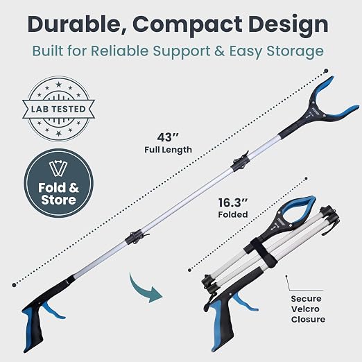 Pelegon Grabbers for Seniors Heavy Duty, 43 Inch Heavy Duty Grabber Reacher Tool, Foldable Long Reach Grabber with 90° Rotating Head, Magnetic Tips, Rubberized Grips, Aluminum Pick Up Tool - 1 Pack
