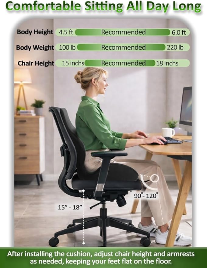 Ergonomic Memory Foam Seat Cushion for Office Chair, Car Seat, Dining, Gaming Chair & Wheelchair, Full Back & Lumbar Support Pillow One Piece, Back Pain Relief, Coccyx, Tailbone & Sciatica Pain Relief