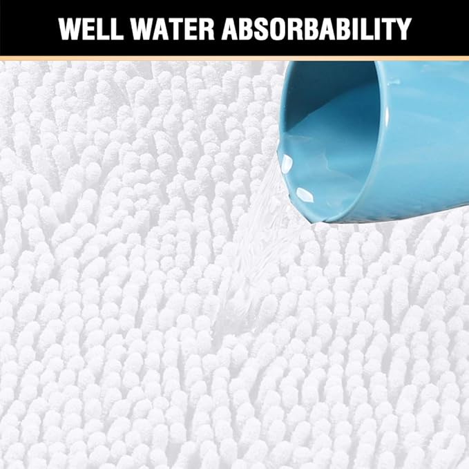 H.VERSAILTEX Bath Mats for Bathroom Non Slip Luxury Chenille Ultra Soft Bath Rugs 24x36 Absorbent Non Skid Shaggy Rugs Washable Dry Fast Plush Area Carpet Mats for Indoor, Bath Room, Tub - Pure White