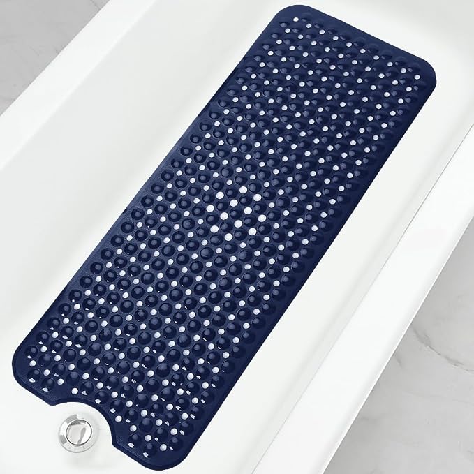 Bathtub and Shower Mats, 40x16 Inch Extra Large Non Slip Soft Bath Tub Mat with Suction Cups and Drain Holes for Bathroom Floor and Keep Tubs Clean, Machine Washable, Navy Blue