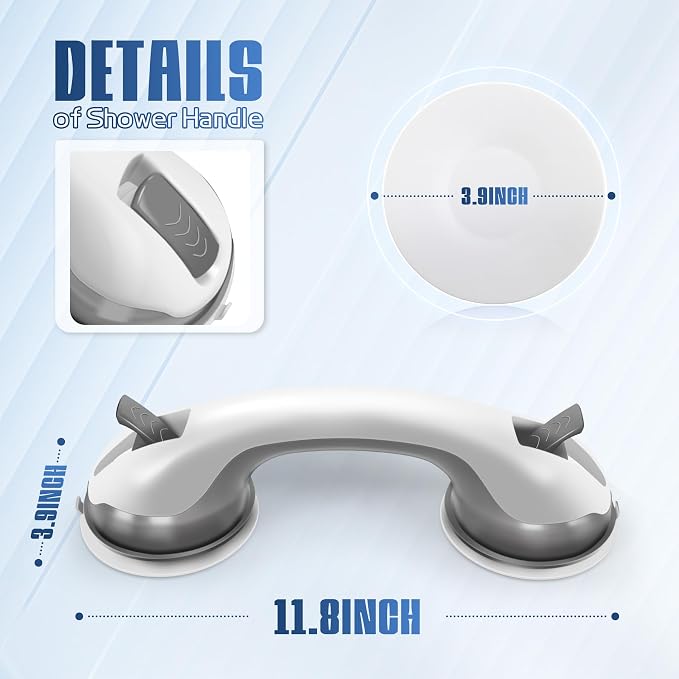Hshbxd Grab Bars for Bathtubs and Showers, 2 Pack Shower Handles for Elderly with Strong Suction, 12 Inch Bathroom Shower Safety Bars for Seniors and Disabled for Wall