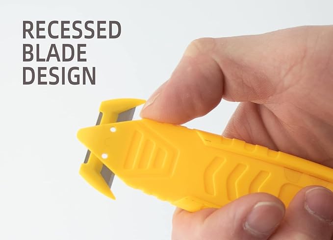 500 Pcs Safety Box Cutter T TOVIA Safety Utility Cutter of Stainless Steel Blade Package Opener with Tape Splitter for Cartons, Cardboard, Wrap, Straps, Film