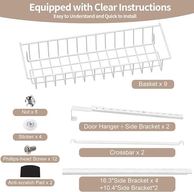 ElegantArray 9-Tier Pantry Door Oragnizer, Over The Door Pantry Organizer Rack and Storage, Hanging Spice Rack Shelves Door, Home Office Laundry Room Bathroom & Kitchen Organization, White
