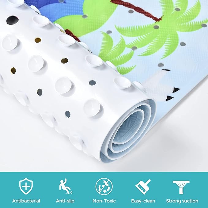 Bath Mat for Tub for Kids Non Slip Bathtub Mat for Baby Toddler Extra Long Bathroom Shower Mat with Suction Cups,Drain Holes,40X16 Inch,Ships