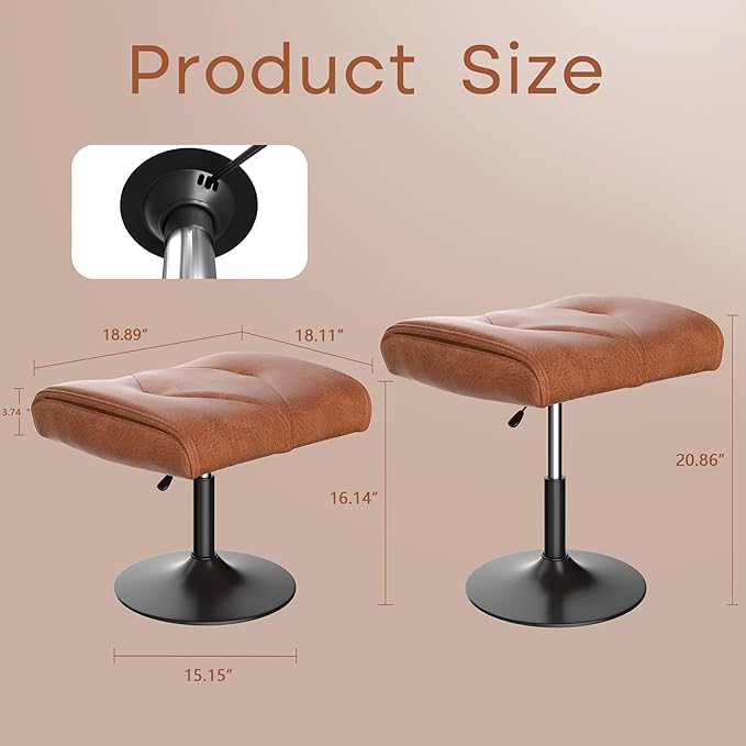 VECELO Foot Rest Under Desk Ottoman, PU Height Adjustable Footrest with Comfort Padding, Leg Rest for Desk for Relieving Leg Pain, Stiffness, and etc, Brown