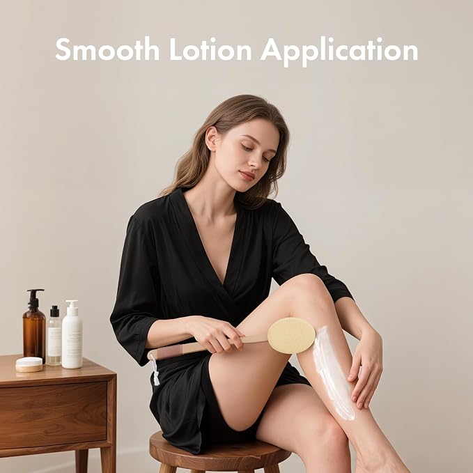AmazerBath Lotion Applicator for Back, Feet, 4 Replacement Pads with 17" Curved Handle, Back Sunscreen Applicator for Kids, Elderly, Apply Skin Cream Medicine Moisturizer Tanner, Light Beige Yellow