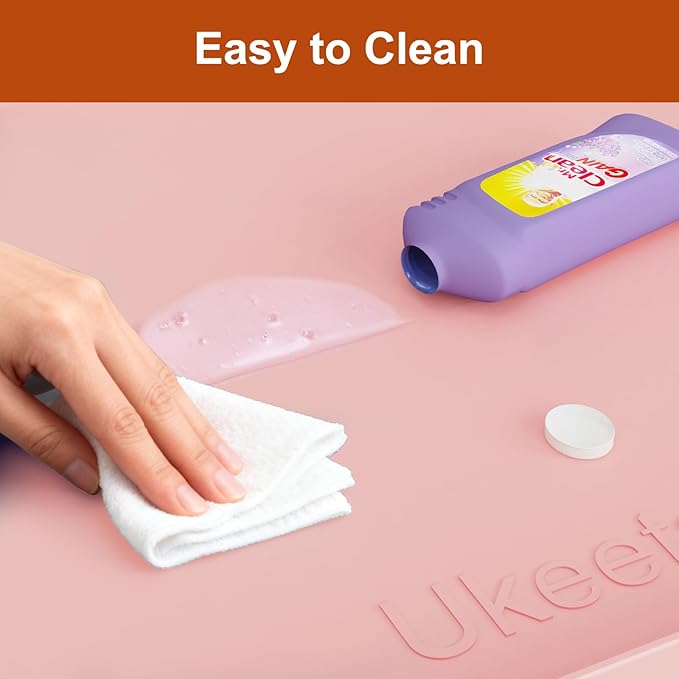 ukeetap Extra Thick Silicone Mat Waterproof with Raised Edge 22" x 19", Under Sink Mat for Kitchen & Bathroom, Kitchen Cabinet Liner, Multi-Purpose for Storage & Protection, Pink