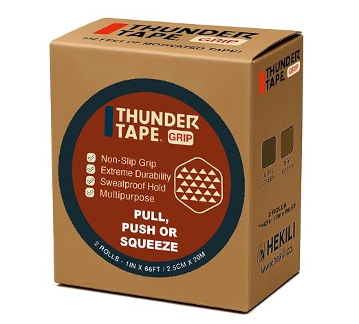 Thunder Tape 2 Pk Grip Tape - Cloth Grip Tape for Pull Up Bars, Sports, Tools, Handles, Bats, Rackets, Gym Equipment, Wire Wrap - No Residue, Sweat Resistant, 1 Inch x 66 Feet Each Roll - Black
