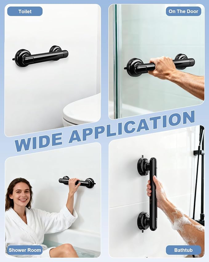 JOTPE 2 Pack Grab Bars for Bathtubs and Showers, No Drilling & Removable Shower Grab Bar Easy to Install, Heavy Duty Suction Grab Bars for Shower, Safety Shower Handle for Balance (11 inch)