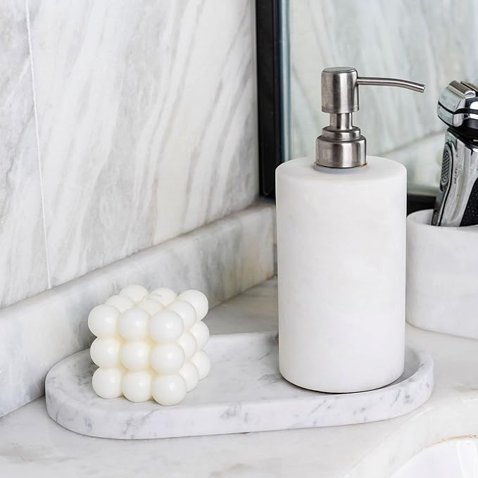 Koville Natural White Marble Tray for Home Decor, 10" x 5" Marble Vanity Tray for Bathroom Countertop Organizer Stone Trays, Catchall Tray for Perfume, Candles, Jewelry (Bianco Carrara)