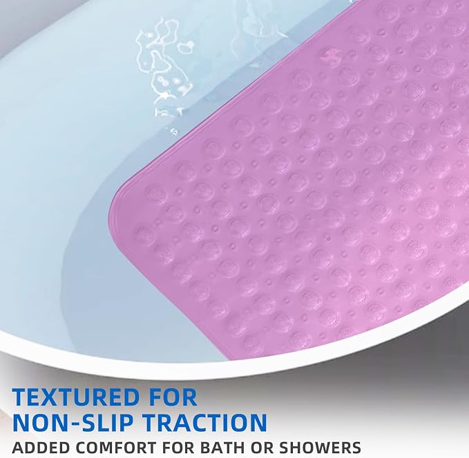 ZHICHENG Bath Mat - Shower Mat Non Slip - Long 31.88 x 15.74 Inch Bathroom Mats for Tub Nonslip - Anti Slip Bathmats - Bathtub Mat Non Slip with Massage Particles (Transparent Pink)