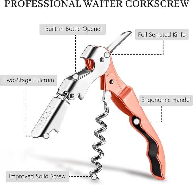 HYZ 2-Pack Wine Opener Waiter Corkscrew, Professional Wine Key for Servers, Bartender with Foil Cutter, Manual Wine Bottle Opener Double Hinged (Nectarine)