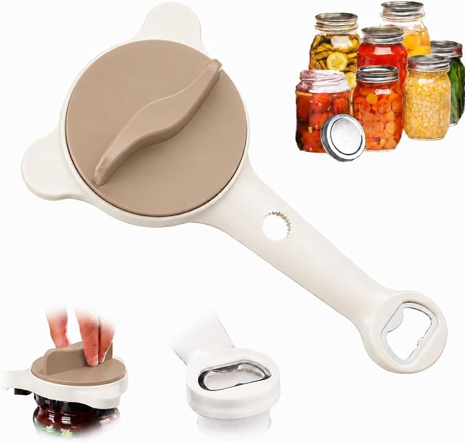 New 4-in-1 Retractable Jar & Bottle Opener, Adjustable Stainless Steel Lid Remover with Non-Slip Grip for Seniors,Multi-Functional Jar Opener with Ergonomic Handle for Kitchen Jars Cans Bottles(Brown)
