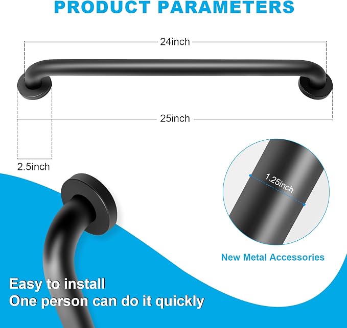 Shower Grab Bars, 2 Pack 24 Inch Heavy Duty Non-Slip Bathroom Grab Bars, 1.25" Diameter Bathroom Safety Handle for Elderly, Handicap Assist Grab Bar for Bathtub/Shower/Toilet