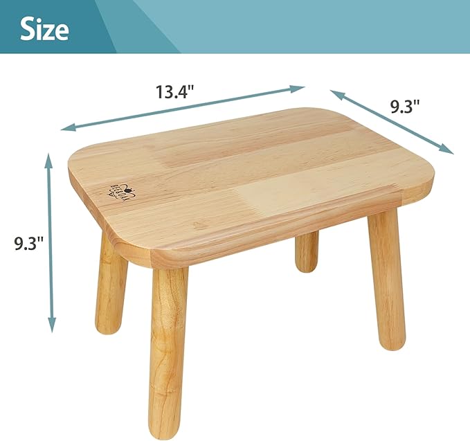 BEE&OAK 13.4 Inch Heavy Duty Wooden Step Stools for Adults - Non Slip, 300 LBS Capacity, Easy Assembly - Ideal Step Stool for High Beds, Kitchen, Bathroom, Office, Garden (Natural)