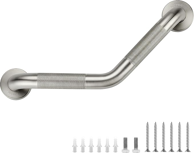 Grab Bars for Bathtubs and Showers- 1-1/4 x 16 Angled Shower Grab Bar for Seniors Knurled Stainless Steel Handicap Grab Bars for Wall (Brushed Nickel, 1 Pack)