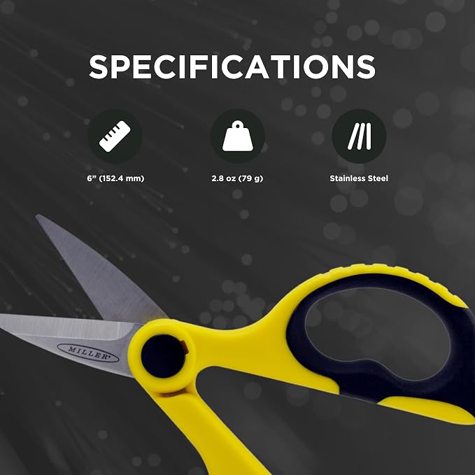 Miller KS-2 Fiber Optic Kevlar Scissors with Belt Loop Pouch, Easily Portable Utility Scissors for Working Electricians and Technicians, 6.0 Inches, 2.8 Ounces