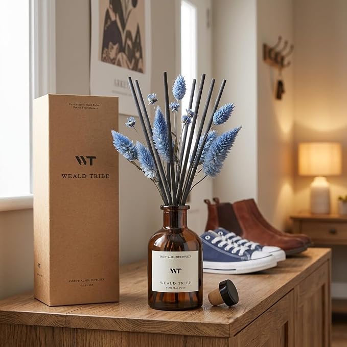 WEALD TRIBE Reed Diffuser Set for Bathroom Air Fresheners, Oil Diffuser Sticks | Sage & Sea Salt Scent 4.0 fl oz Home Fragrance with Sticks Defusers | House Bedroom Office Shelf Decor