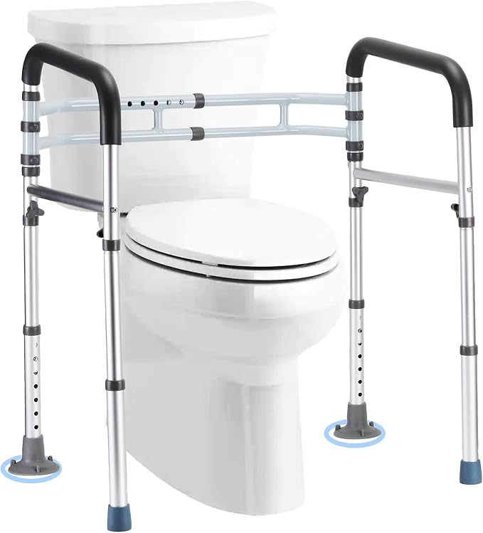 Toilet Safety Rails (300 LB) – Adjustable, Foldable Toilet Handle Frame for Elderly & Disabled Adults, Supports All Toilet Types