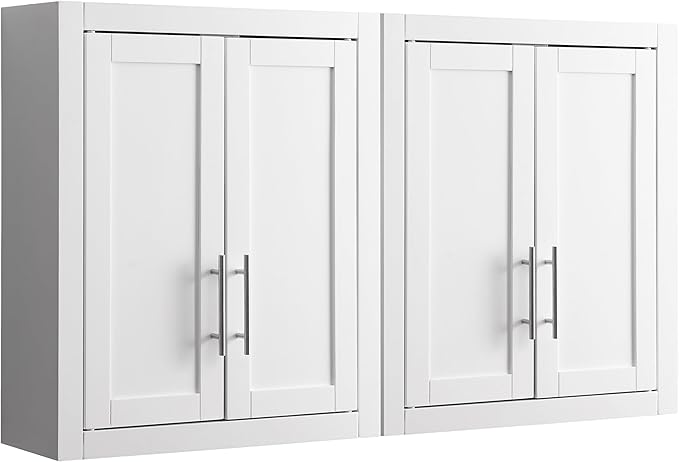 Crosley Furniture Savannah 2-Piece Wall Storage Cabinet, Cabinets for Laundry, Bathroom, Kitchen, White