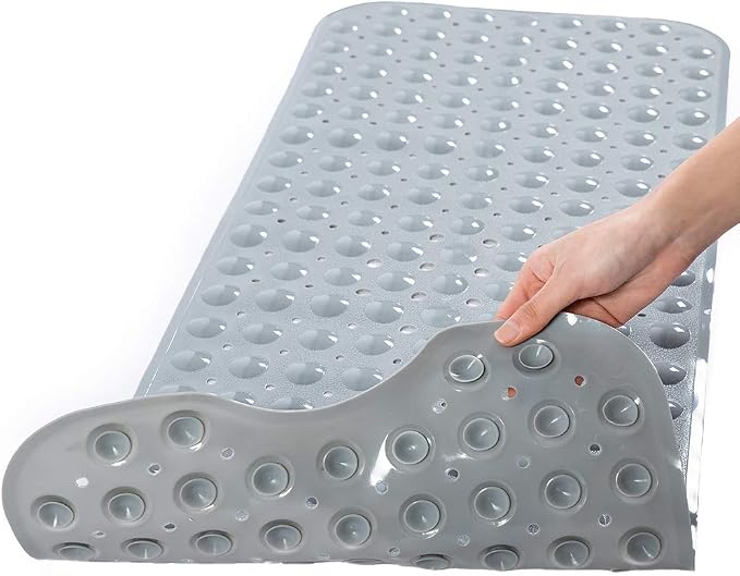 Bathtub Mats for Shower Tub Non-Slip Bath Mat 39 x 16 Inch Extra Long Shower Mat, Bath Tub Mat for Bathroom with Machine Washable, BPA Free for Kids (Gray)
