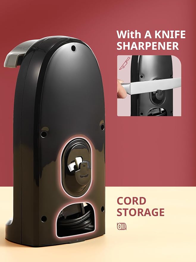 Reemix Electric Can Opener, One-Touch Operation, Knife Sharpener and Bottle Opener 3 in 1, Easy Clean Kitchen Tool for Home Use, Automatic Can Opener