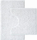Bathroom Rugs Sets 2 Piece,Super Absorbent Chenille Bath Mats and U-Shaped Toilet Rug,Strong PVC Non Slip Backing,Microfiber Washable Dry Quickly Bath Mats for Bathroom(20"x32"+20"x20"U,White)