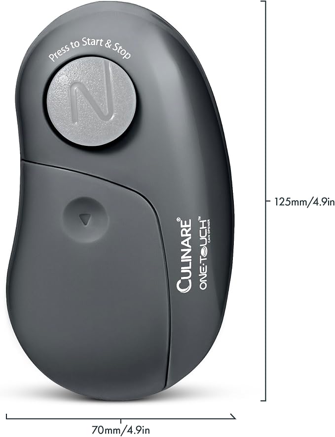 Culinare One Touch Electronic Tin Opener, Grey, Plastic/Stainless Steel, Automatic Can Opener, Battery Operated/Hands-Free Use/Magnetic Lid Removal, Batteries Not Included