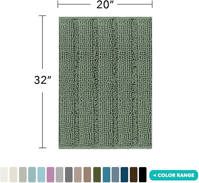 Turquoize Chenille Bath Rugs Shaggy Bathroom Rugs Non Slip Bath Rugs for Bathroom 20 x 32 Green Bay Bath Rug Extra Soft and Absorbent Area Rug, 20"x 32", Green Bay