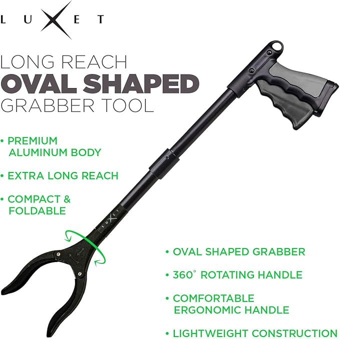 Grabber Tool 19" Aluminum Magnetic Claw, Rotating Lightweight Foldable Reacher Grabber Pickup Tool, Gripper Grabbers for Elderly Grab it Reaching Tool Trash Picker Grabber, Black, By Luxet