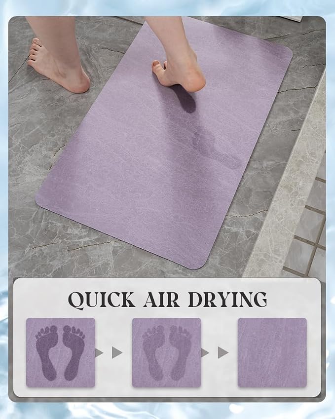 MontVoo -Bath Mat Rug-Rubber Backing Non Slip Quick Dry Absorbent Thin Bathroom Rugs Fit Under Door-Faux Suede Surface Bathroom Floor Mats-Shower Rug for in Front of Bathtub Shower Lavender 17"x27.5"